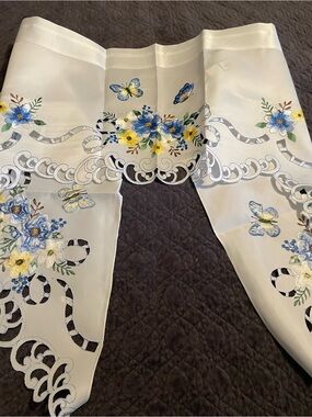 White Embroidered Dainty Butterfly Floral Valance
